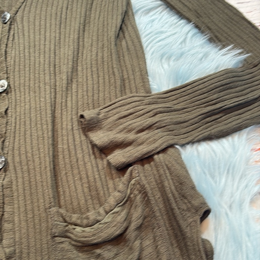 Anthropologie Olive Green Ribbed Button-Front Cardigan - Picture 4 of 9